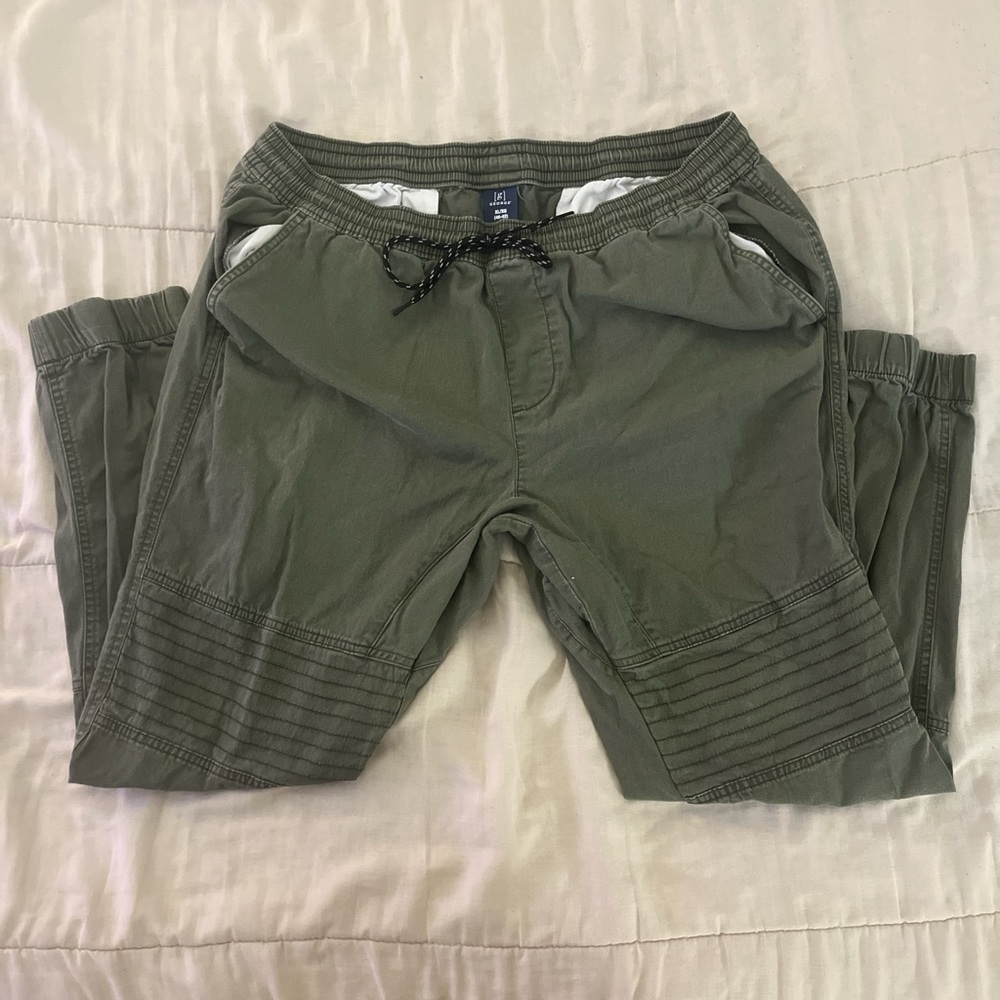 Khaki green joggers with elastic waistband